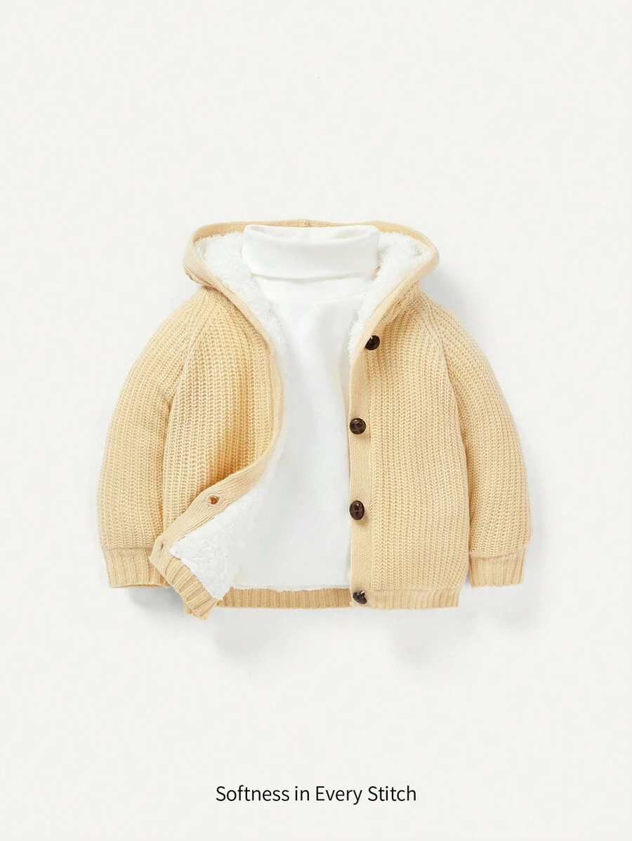 Cozy Pixies Đứa bé gái Nút phía trước Nhiệt áo có mũ Lót nhiệt Áo len Mở Without Tee - Màu be - Xem 1