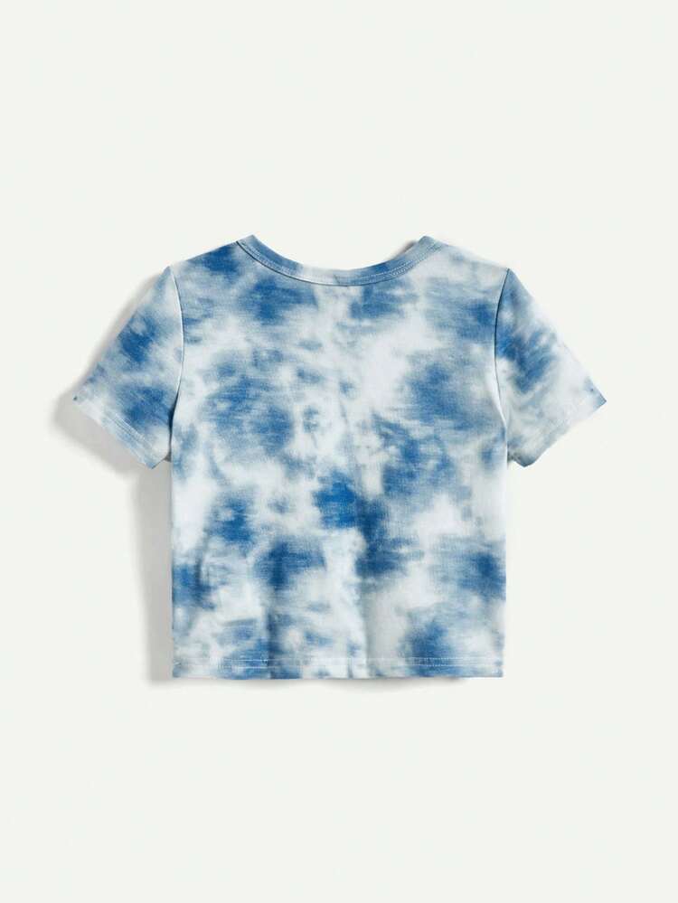 Infant Boys' Soft Knitted Tie-Dye Coconut Tree Print Round Neck Short Sleeve T-Shirt With Casual Shorts Set