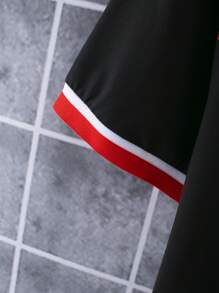 Manfinity Homme 男士夏季休闲商务短袖T恤带字母印花，适合外出，适合丈夫 - 黑色 - 查看 5