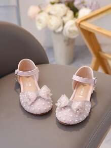 Children Flat Sandals Girls Princess Sandals Rhinestone Bowknot Pearl Decoration Fashionable Closed Toe Sandals