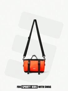 Letter Print Boston Bag With Contrast Color Fashion Buckle Decoration