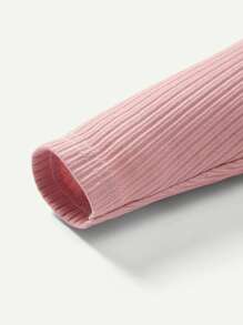 Baby Girl Snug Fit Knit Soft Solid Color Round Neck Long Sleeve Top And Pants Two-Piece Homewear Set - Dusty Pink - View 4