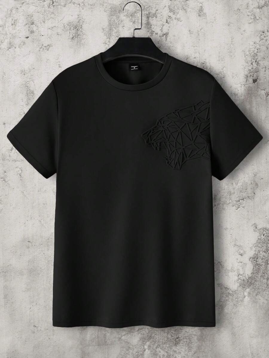 Manfinity BRENVOR Men's Summer Casual Animal Pattern Embossed Short Sleeve T-Shirt - Black - View 1