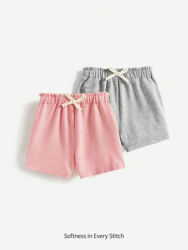 Baby Girls' Elastic Waistband Color-Block Drawstring Shorts 2pcs/Set