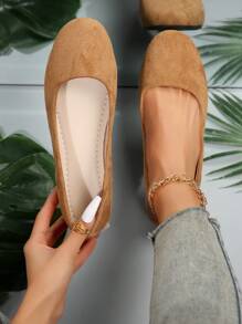Zapatos planos simples y cómodos de talla grande para mujer para primavera y otoño, punta redonda, estilo sin cordones, ligeros, talla 35-43