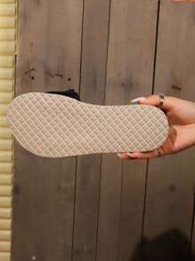 Sandalias De Moda Planas Para Mujer Con Flores Beige, Sandalias De Moda Para Mujer De Verano Casual Para La Playa - Negro - Ver 6