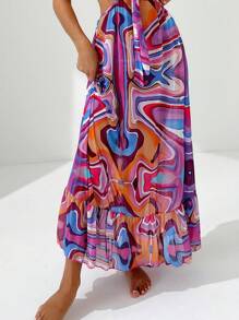 SHEIN Swim Damen Sommer Strand ganzflächiger Rückenfrei Bindung Tankini Badeanzug