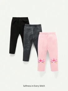 Baby Girl 3pcs Cartoon Graphic Leggings - Pink - View 1
