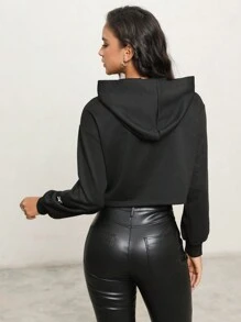 Anewsta Fashionable Urban Style Black Short Hoodie With Shiny Rhinestone Decoration Graduation,Back To School Outfits,Graduation,Teacher Outfits For Women,Back To School