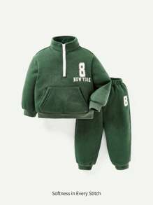Cozy Pixies Bebé niño Pantalones deportivos con sudadera con estampado de letra con cremallera media con bolsillo de canguro
