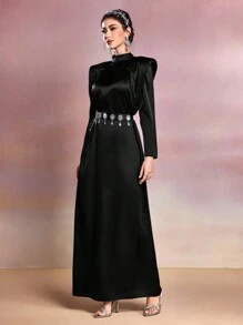 Modelyn Women Cap Sleeve Stand Collar Maxi Arabian Dress For Party - Black - View 5
