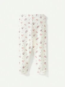 Cozy Pixies Baby Girl Floral Printed Plain Frilled Hem Long Pants Three-Piece Set - Apricot - View 3