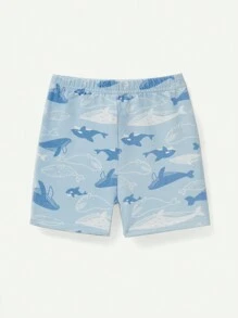 Cozy Pixies Baby Boy Snug Fit Knit Mềm Họa Tiết Cá Voi Hoạt Hình Áo Cổ Tròn Và Quần Short Pyjama Set - Xanh và trắng - Xem 2