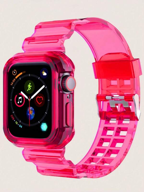 2 In 1 Crystal Clear Band With Bumper Case Compatible With Apple Watch 38/40/41/42/44/45/46/49mm,Jelly Sports Protective Replacement Wristband Strap Compatible With IWatch 10/9/8/7/6/5/4/3/2/1/SE Women Man
