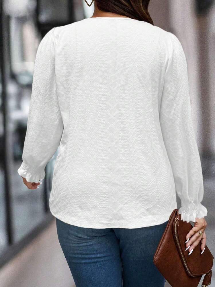 Plus Size Women's Square Neckline Short Sleeve T-Shirt With Pleated Front, Solid Color, Spring/Summer
