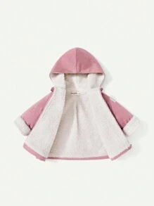 Baby Girl Raglan Sleeve Teddy Lined Hooded Jacket - Pink - View 3