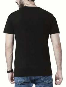 男士短袖t卹,書信與印花設計 - 黑色 - 查看 2