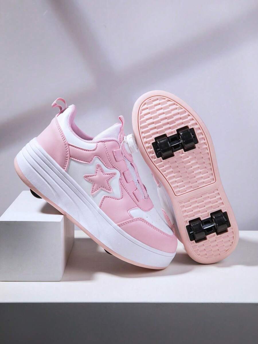 女士戶外時尚粉白色四輪穩定運動自由式步行滑冰鞋 - 粉色 - 查看 1