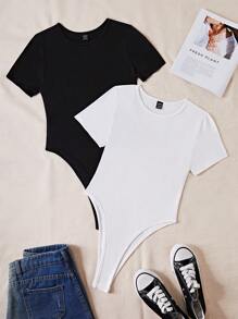 SHEIN Unity 夏季黑白短袖連體衣套裝 - 黑與白 - 查看 1