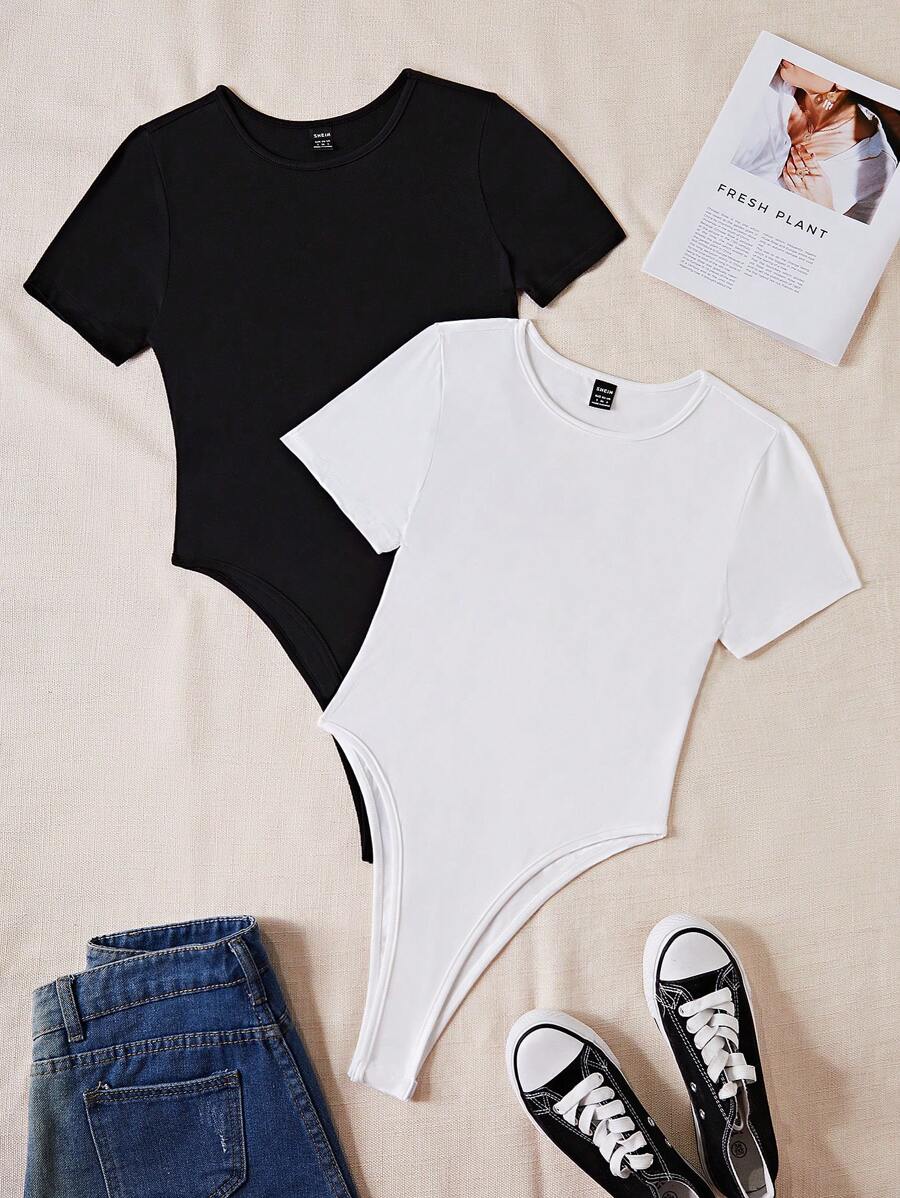 SHEIN Unity 夏季黑白短袖連體衣套裝 - 黑與白 - 查看 1