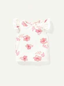 Cozy Pixies 嬰兒女孩花紋荷葉領連身褲上衣配短褲套裝 - 粉色 - 查看 6