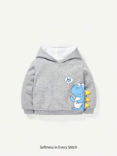 Cozy Pixies 男嬰恐龍印花毛絨內襯連帽衛衣