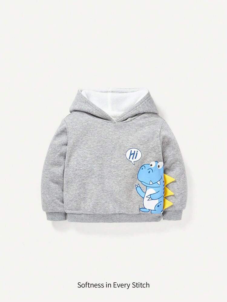 Baby Boy Dinosaur Print Teddy Lined Hooded Sweatshirt