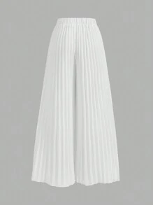 SHEIN Clasi Pantalón Palazzo De Mujer Elegante Y Ligero A Pliegues De Color Sólido - Blanco - Ver 4