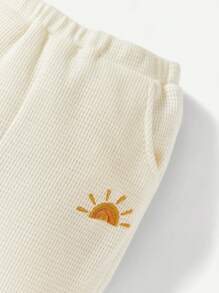 Cozy Pixies 男嬰太陽刺繡衛衣和衛褲 - 卡其色 - 查看 6