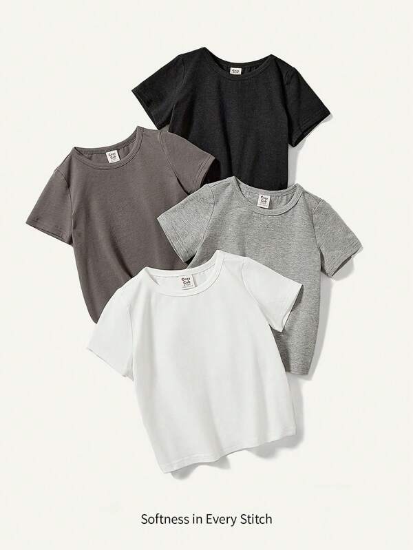 Cozy Pixies Bebeluş băieţel 4 bucăţi/Set de tricou casual cu mânecă scurtă, cu gât rotund, din material moale tricotat