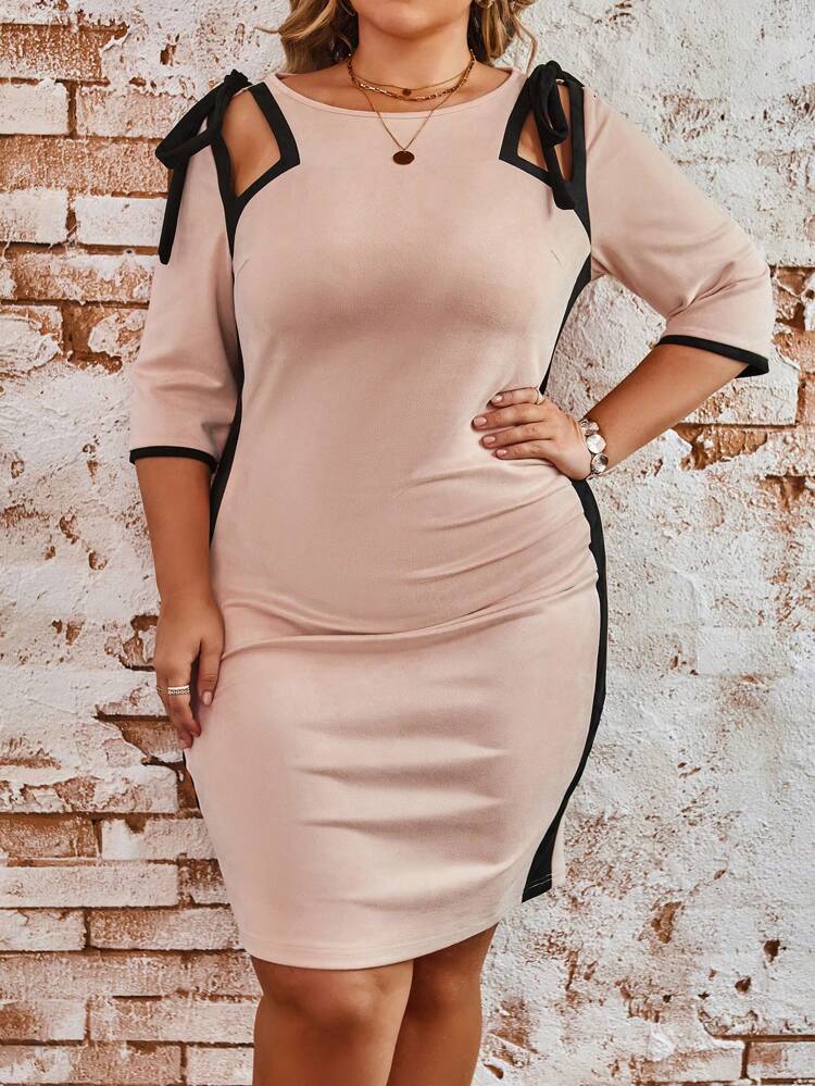 Plus Size Women's Fashionable Hollow Shoulder Strap Design Bodycon Dress