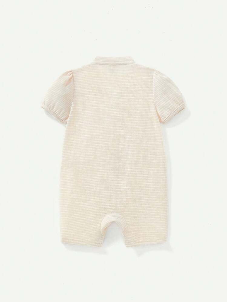 Baby Girls' Casual Solid Color Puff Short Sleeve Romper, 3pcs/Set