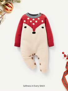 Baby Girl Cartoon Pattern Knit Jumpsuit - Multicolor - View 1