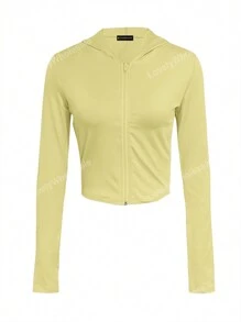 LovelyWholesale Women's Casual Hooded Collar Zip Up Crop Plain And Simple For Dailywear Cardigan Top Spring Autumn