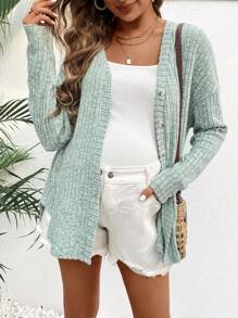 SHEIN Maternity Spring/Summer Loose Drop Shoulder Rib-Knit Single Breasted Long Sleeve T-Shirt