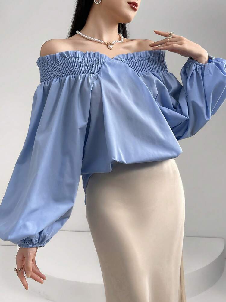 Women's Off Shoulder Lantern Sleeve Shirt