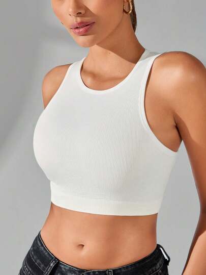 Débardeur de sport unicolore sans couture avec dos nageur pour la salle de gym