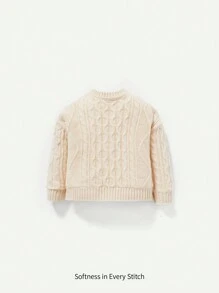 Baby Girl Cable Knit Drop Shoulder Sweater - Apricot - View 1