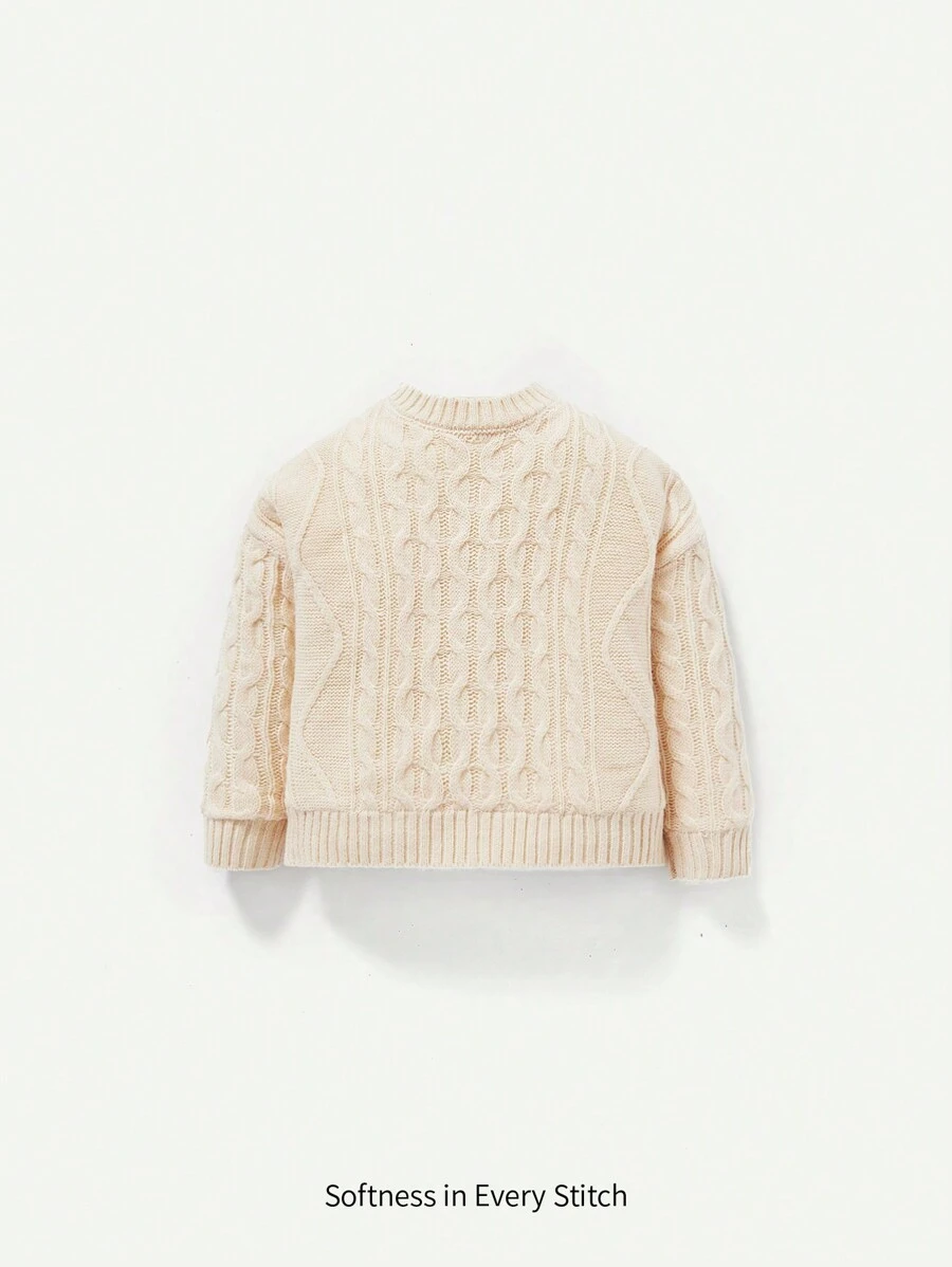 Baby Girl Cable Knit Drop Shoulder Sweater - Apricot - View 1