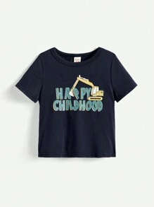 Baby Boys' Cartoon Printed Round Neck Tee With Regular Shoulders - Blue - View 7