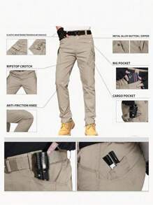 Men's Solid Color Straight Loose Casual Zip-Up Cargo Pants, Fall