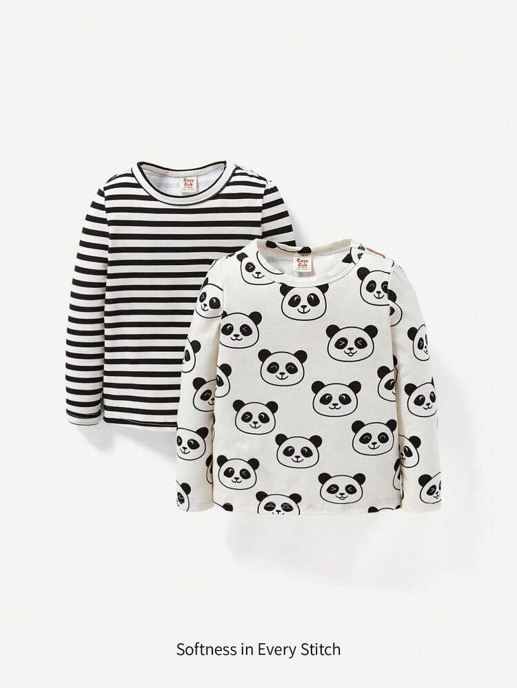 Baby Girl 2pcs Striped & Panda Print Tee