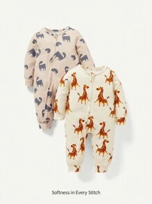 Cozy Pixies Newborn Baby Boy 2pcs Cartoon Graphic Zip Through Jumpsuit