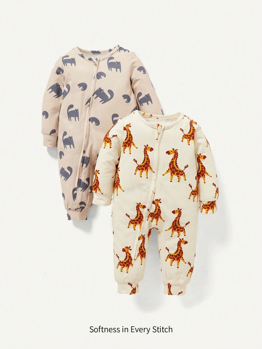 Cozy Pixies Newborn Baby Boy 2pcs Cartoon Graphic Zip Through Jumpsuit