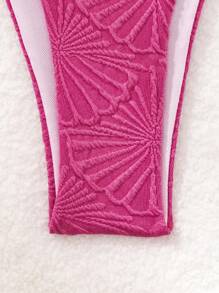 SHEIN Swim مجموعة بيكيني ذو رقبة حمالة باللون الصلب منقوش لفصل الصيف - روز أحمر - مشاهدة 6