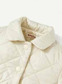 Cozy Pixies Baby Girl Button Up Quilted Coat - Apricot - View 3