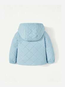 Baby Girl Solid Button Up Hooded Padded Coat - Green - View 2