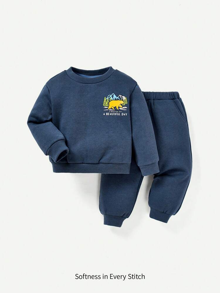 Baby Boy Cartoon Graphic Sweatshirt & Sweatpants Matching Set