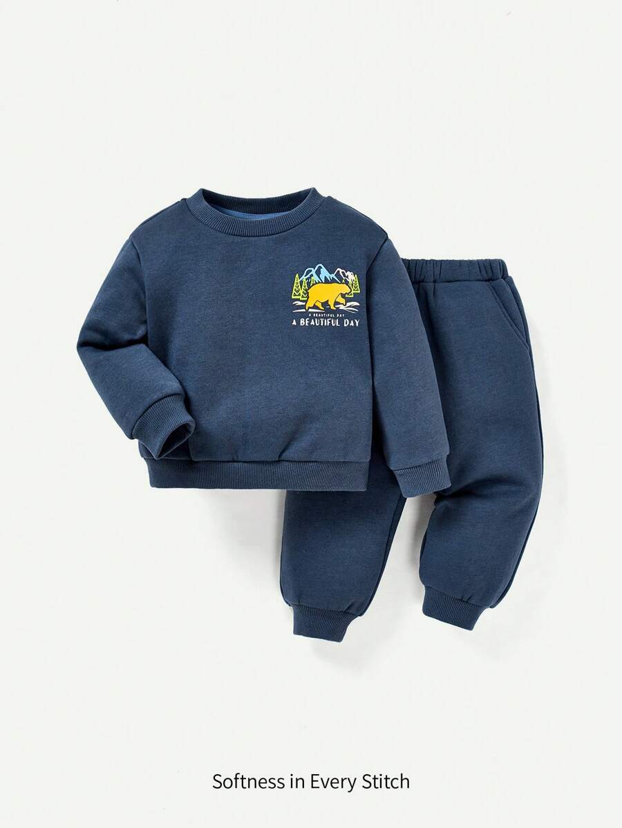 Cozy Pixies Baby Boy Cartoon Graphic Sweatshirt & Sweatpants Matching Set - Blue - View 1