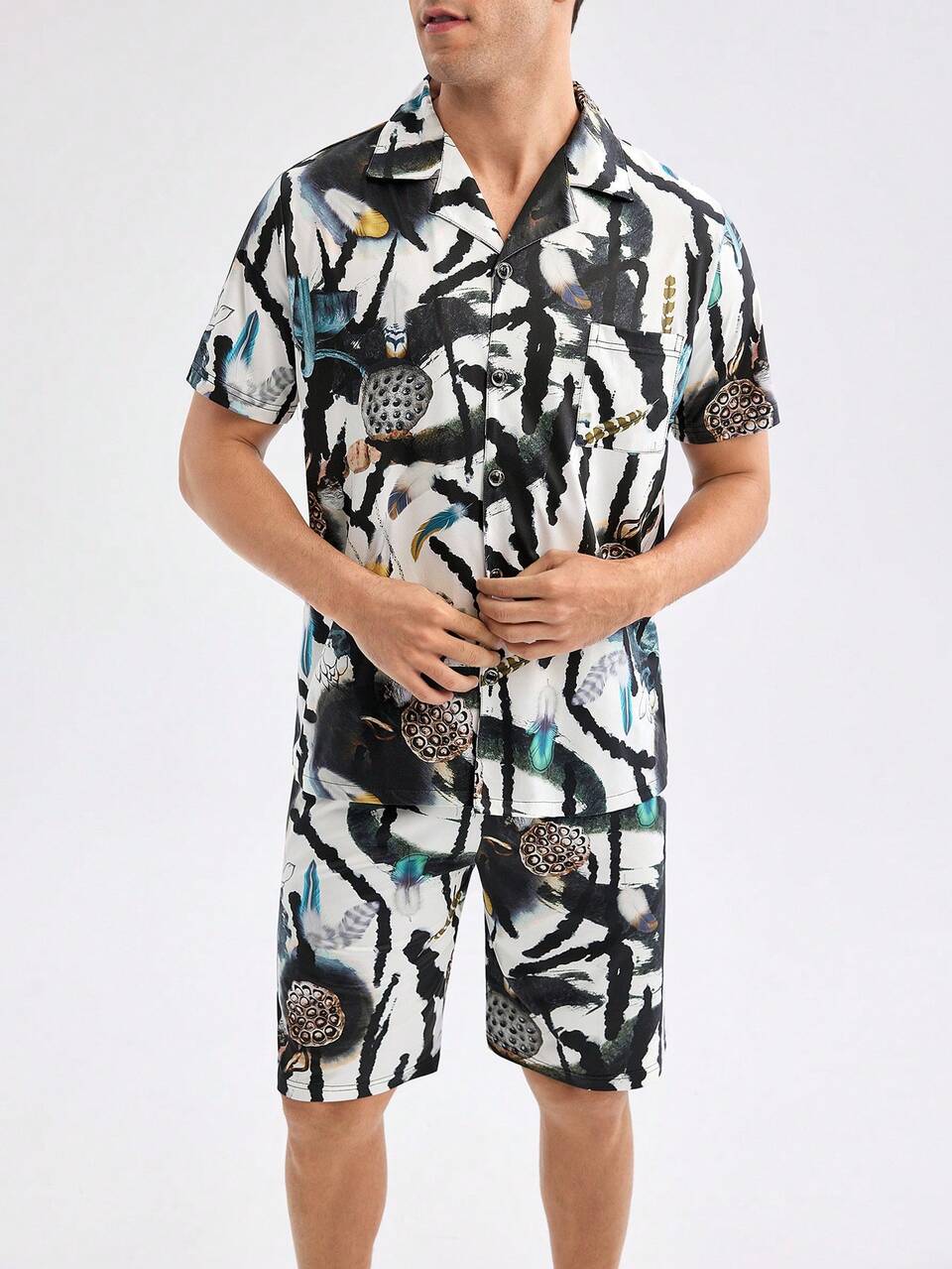 Men Stylish Printed Leisure Homewear Set With Vacation Style